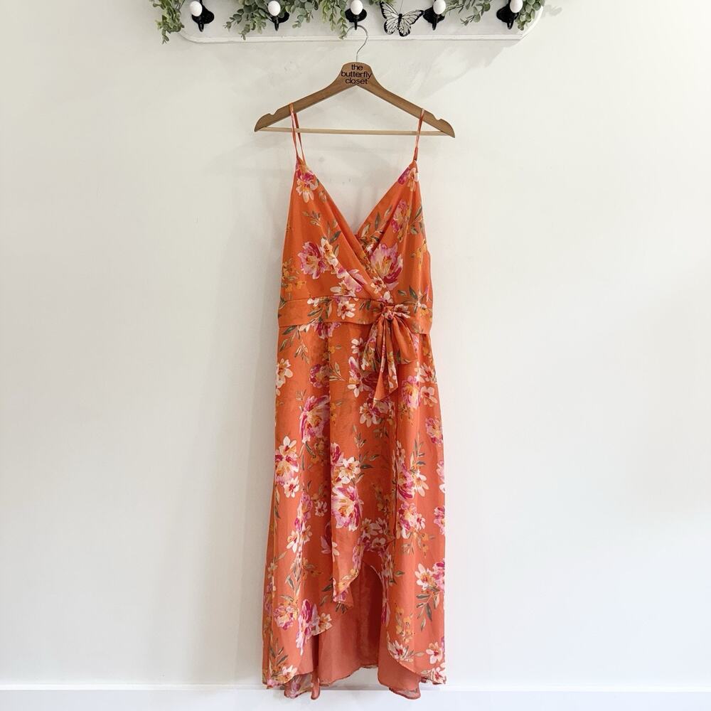 Vince Camuto Tangerine Floral Ruffle Maxi Dress Resort Wear Cruise Wear New 12